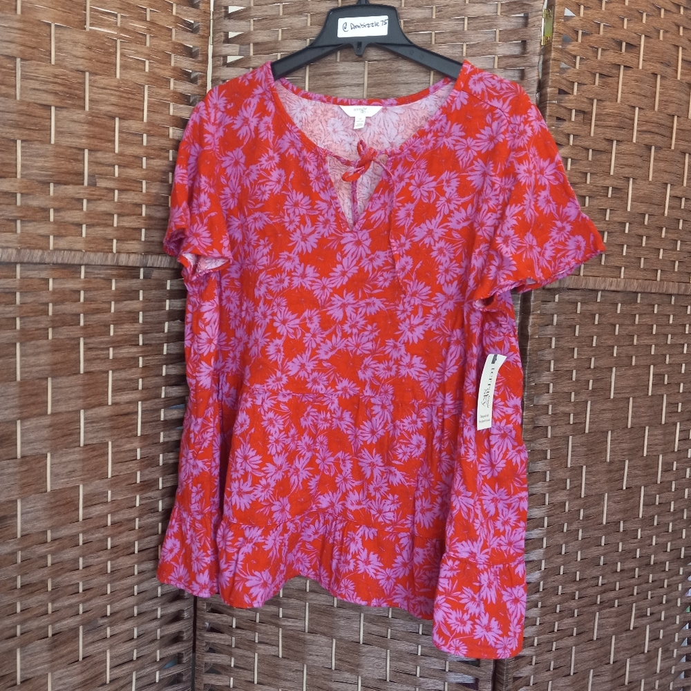 Terra & Sky Swing Tiered Peplum Blouse Top Plus Size 1X (16W-18W)